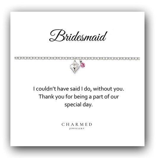 Bridesmaid Puffy Heart Bracelet with Birthstone in Sterling Silver 925, Personalised Jewellery Gift