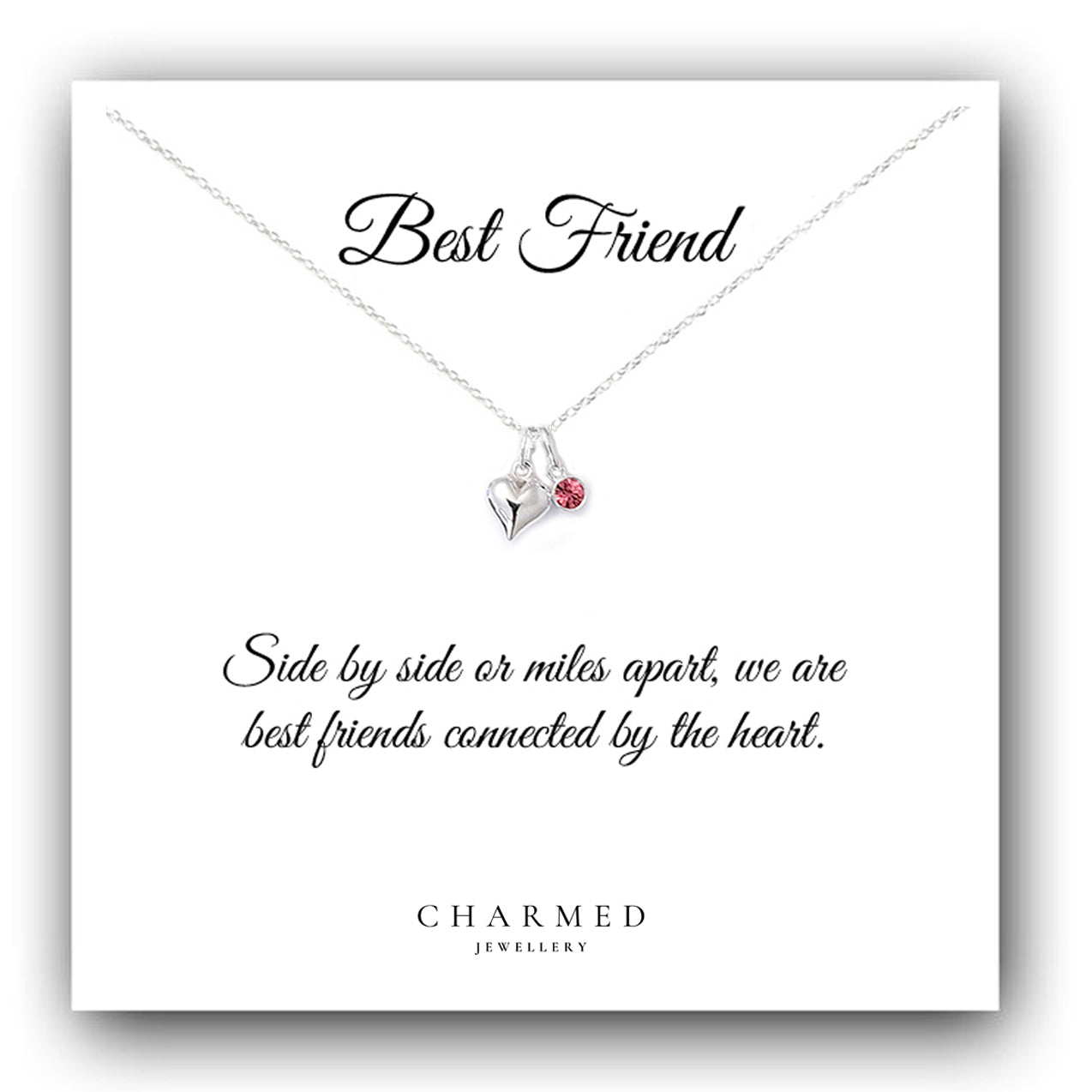 Best Friend Heart Necklace with Birthstone | Sterling Silver 925 | Personalised Jewellery Gift