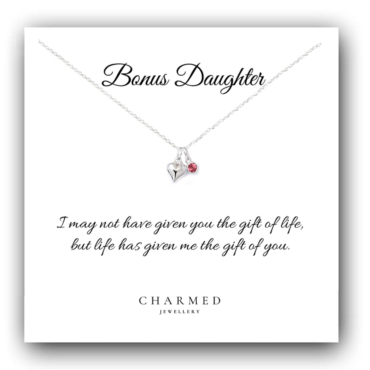 Bonus Daughter Heart Necklace with Birthstone | Sterling Silver 925 | Personalised Jewellery Gift