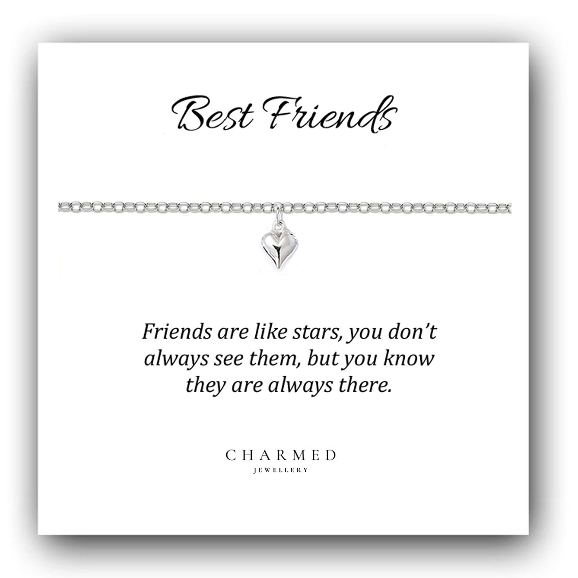 Best Friend Puffy Heart Bracelet in Sterling Silver 925, Personalised Jewellery Gift