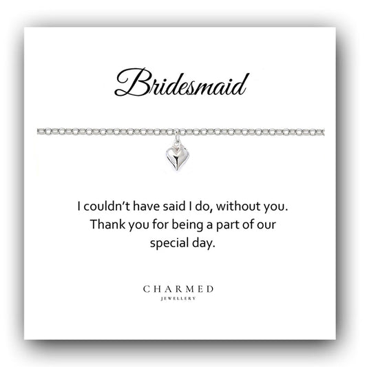 Bridesmaid Puffy Heart Bracelet in Sterling Silver 925, Personalised Jewellery Gift