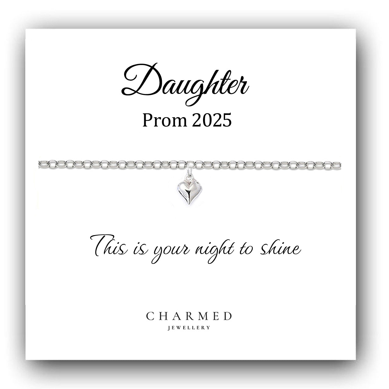 Daughter Prom Gift, Puffy Heart Bracelet in Sterling Silver 925, Personalised Jewellery Gift