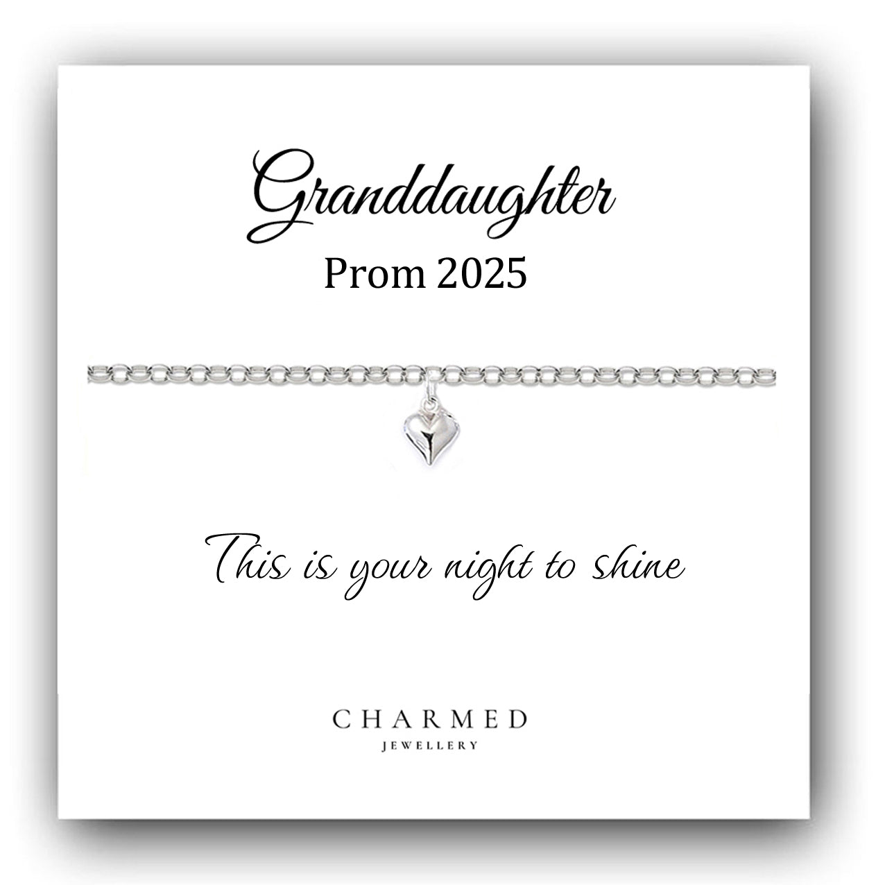 Granddaughter Prom Gift, Silver Puffy Heart Bracelet in Sterling Silver 925, Personalised Gift