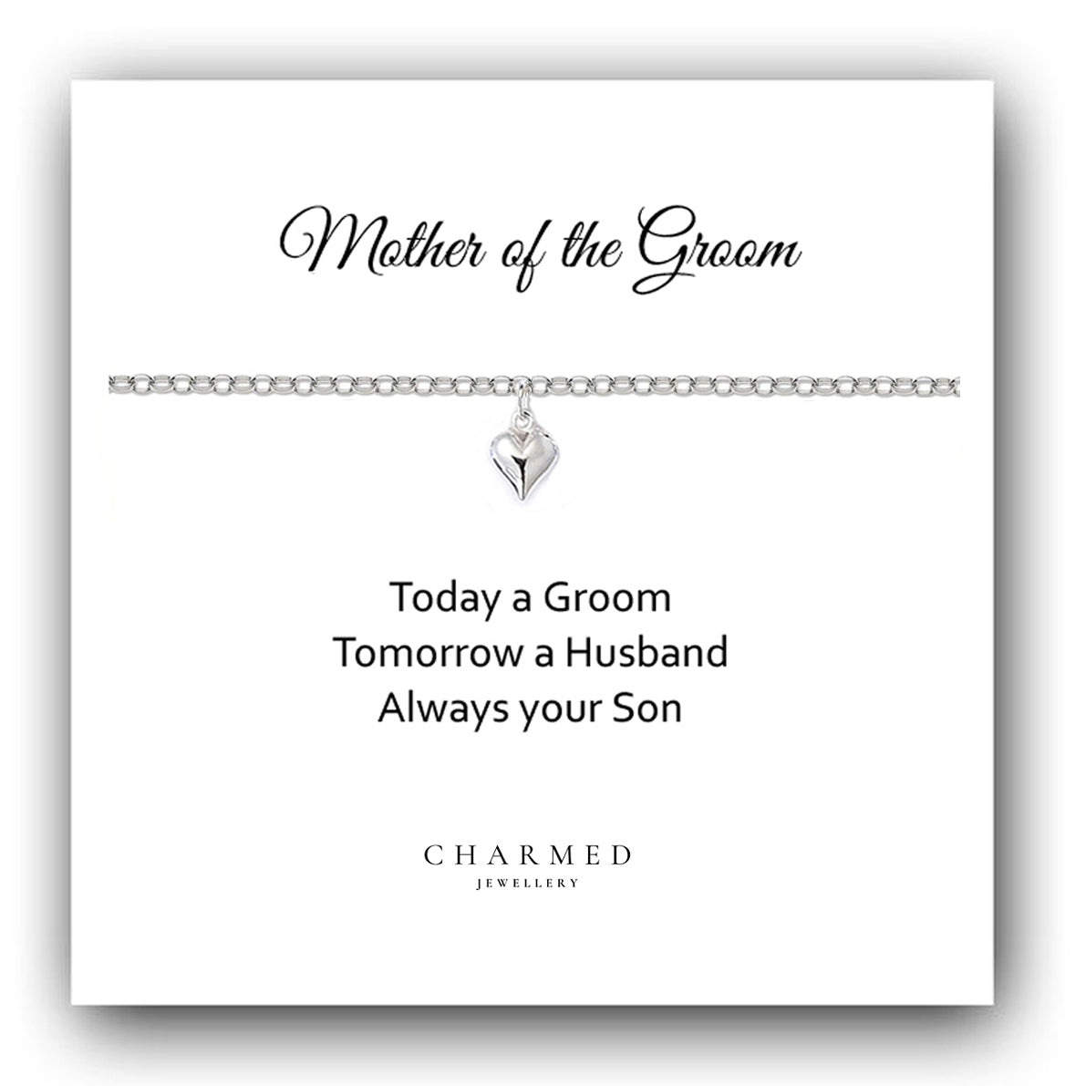 Mother of the Groom Puffy Heart Bracelet in Sterling Silver 925, Personalised Jewellery Gift