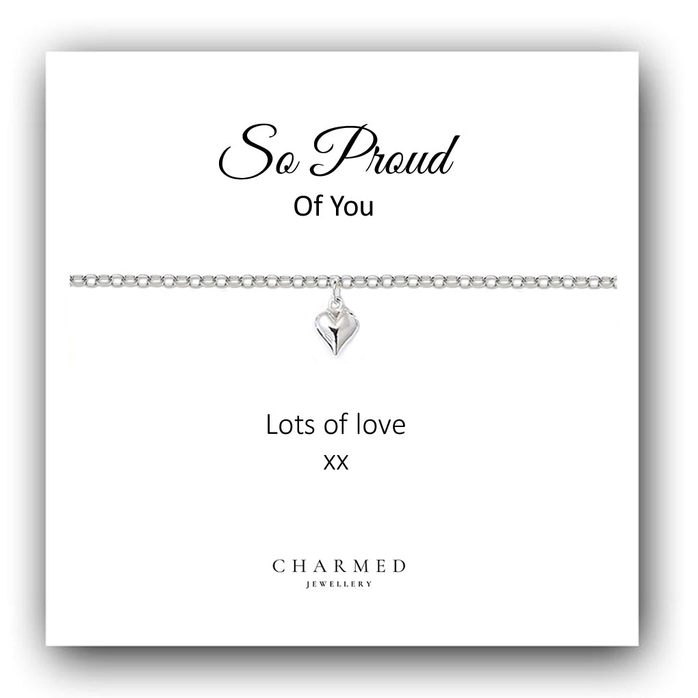 S Gift, Puffy Heart Bracelet in Sterling Silver 925, Personalised Jewellery Gift Proud Of You