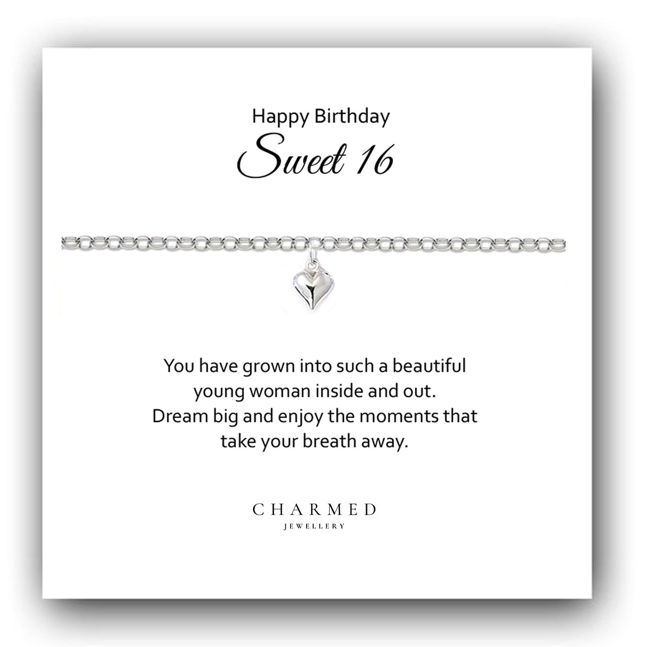 Sweet 16 Puffy Heart Bracelet in Sterling Silver 925, Personalised Jewellery Gift