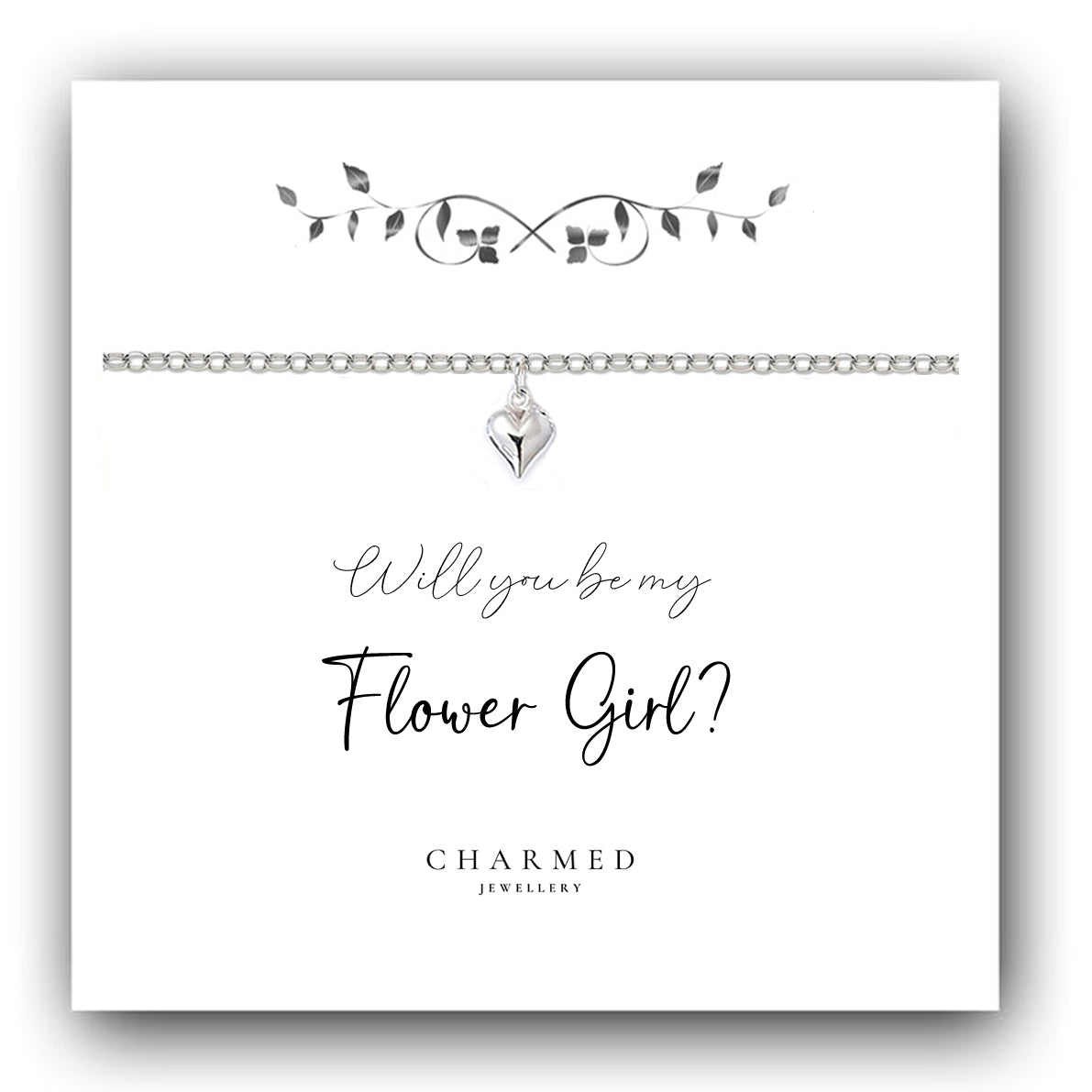 Will You Be My Flower Girl? Gift, Puffy Heart Bracelet in Sterling Silver 925, Personalised Jewellery Gift