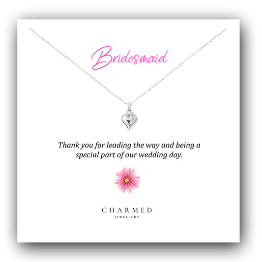 Bridesmaid Puffy Heart Necklace in Sterling Silver 925, Personalised Jewellery Gift