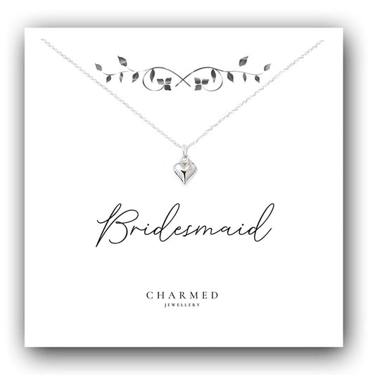 Bridesmaid Gift Heart Necklace in Sterling Silver 925, Personalised Gift
