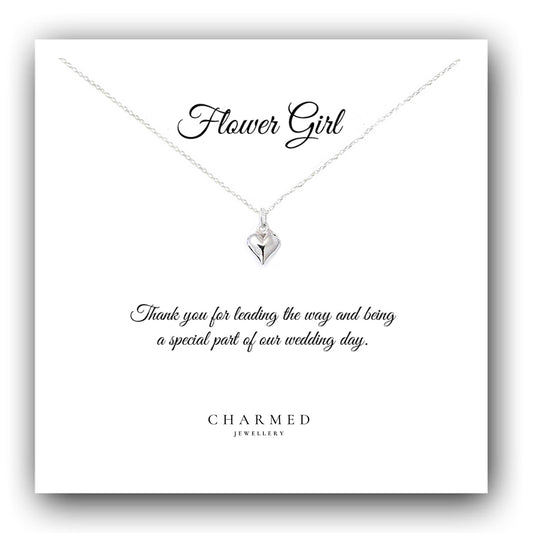 Flower Girl Gift Heart Necklace in Sterling Silver 925, Personalised Gift