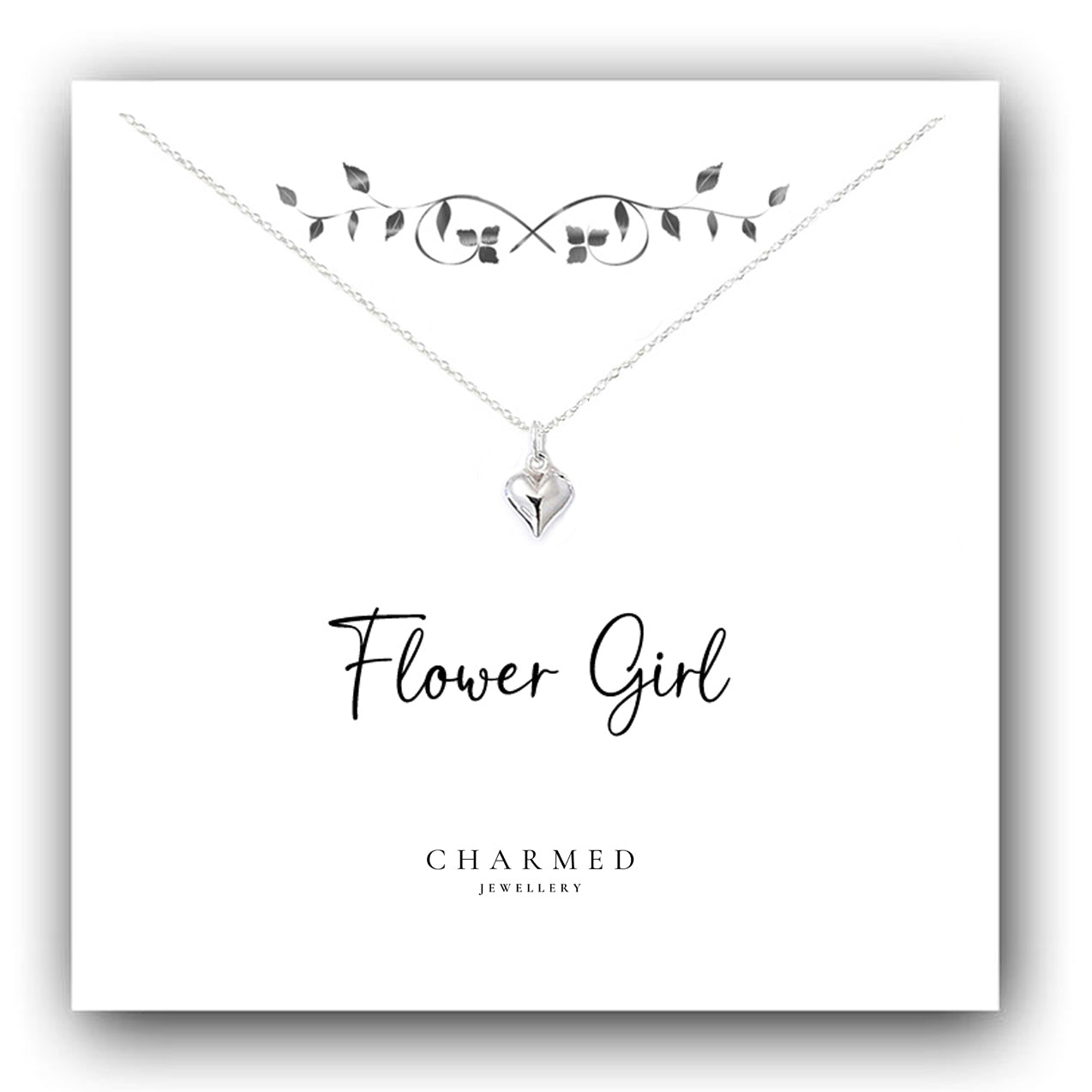 Flower Girl Gift Puffy Heart Necklace in Sterling Silver 925, Personalised Jewellery Gift