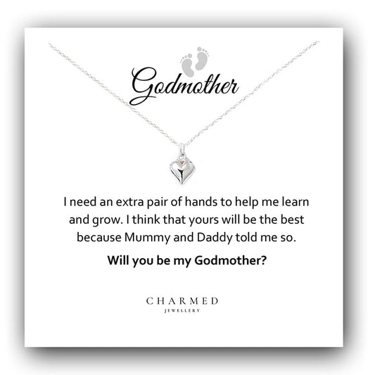 Godmother Gift, Puffy Heart Necklace in Sterling Silver 925, Personalised Jewellery Gift