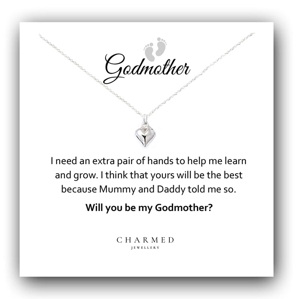 Godmother Gift, Puffy Heart Necklace in Sterling Silver 925 | Personalised Jewellery Gift