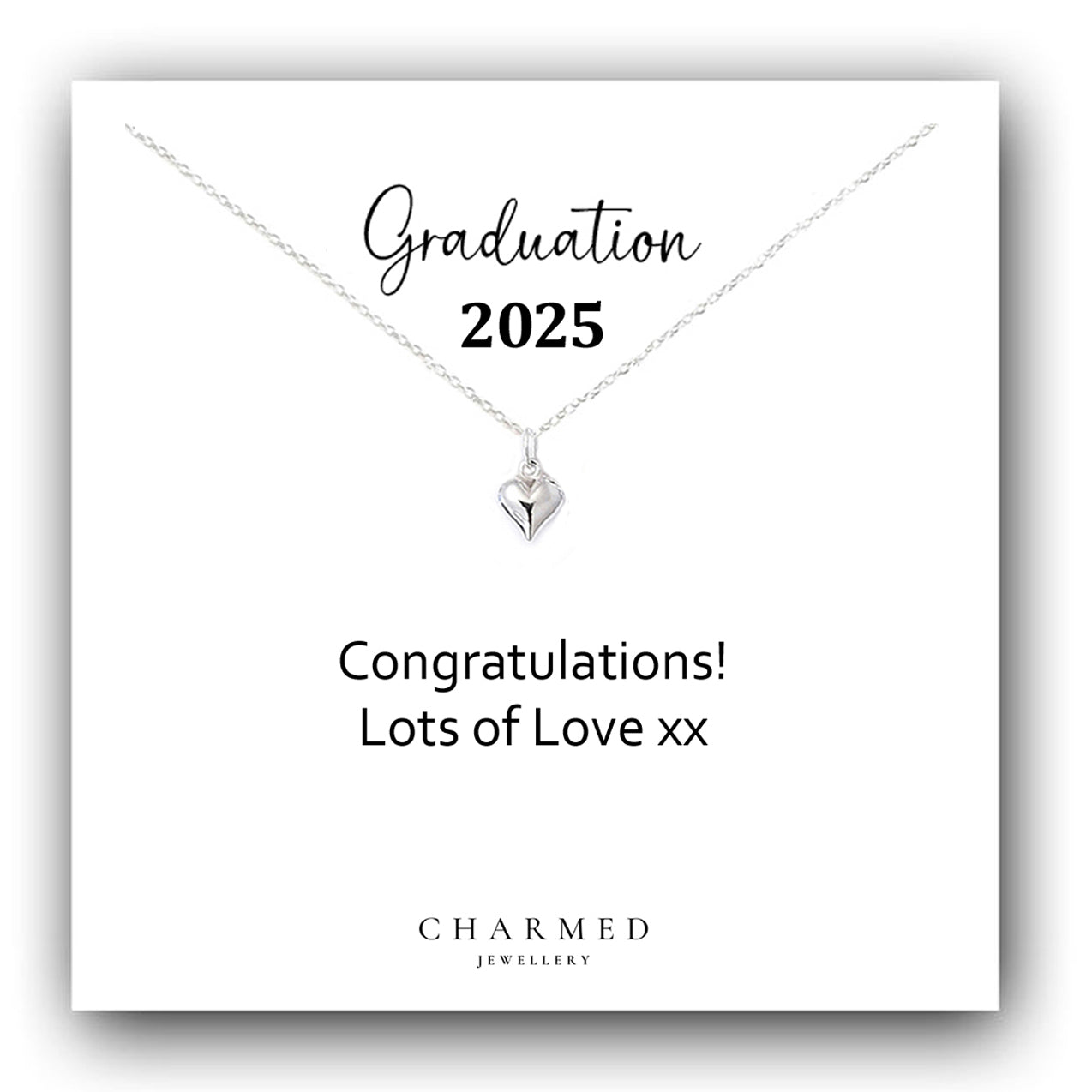 Graduation Gift, Puffy Heart Necklace in Sterling Silver 925, Personalised Gift