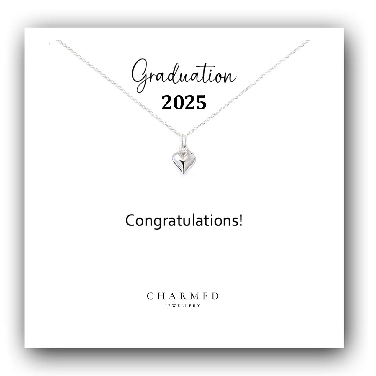 Graduation Gift, Puffy Heart Necklace in Sterling Silver 925, Personalised Jewellery Gift