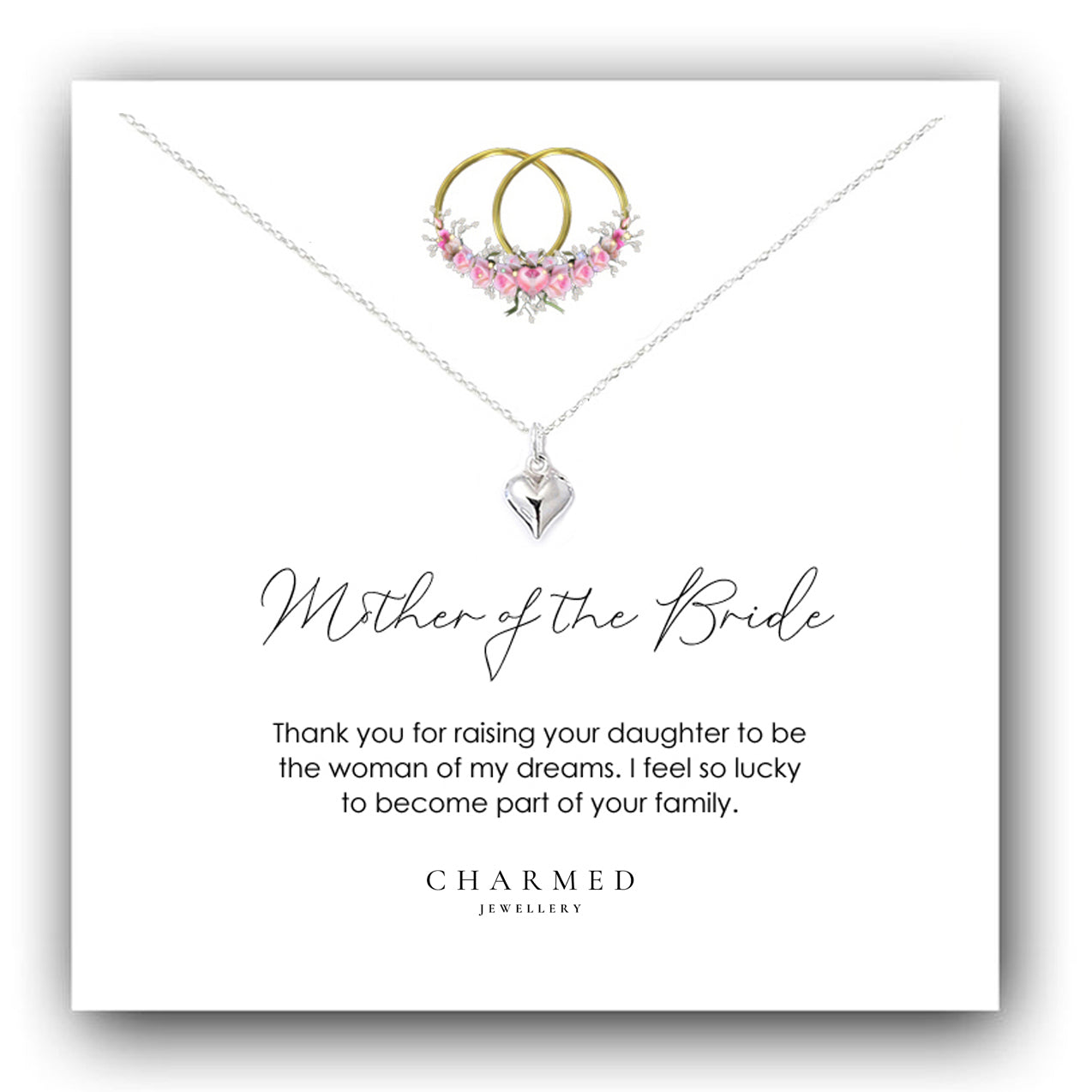 Mother of the Bride Gift, Puffy Heart Necklace in Sterling Silver 925, Personalised Gift