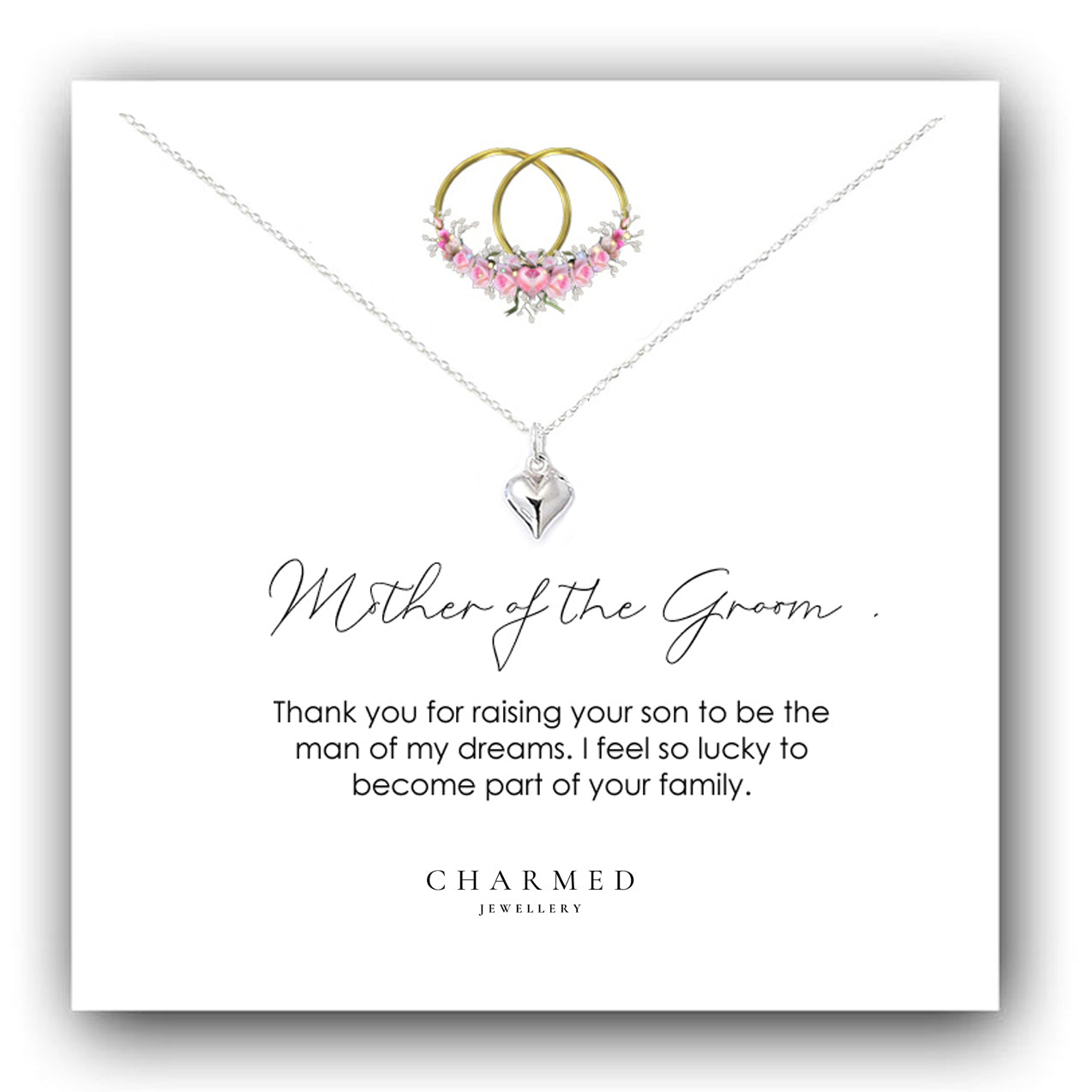 Mother of the Groom Gift, Puffy Heart Necklace in Sterling Silver 925, Personalised Gift