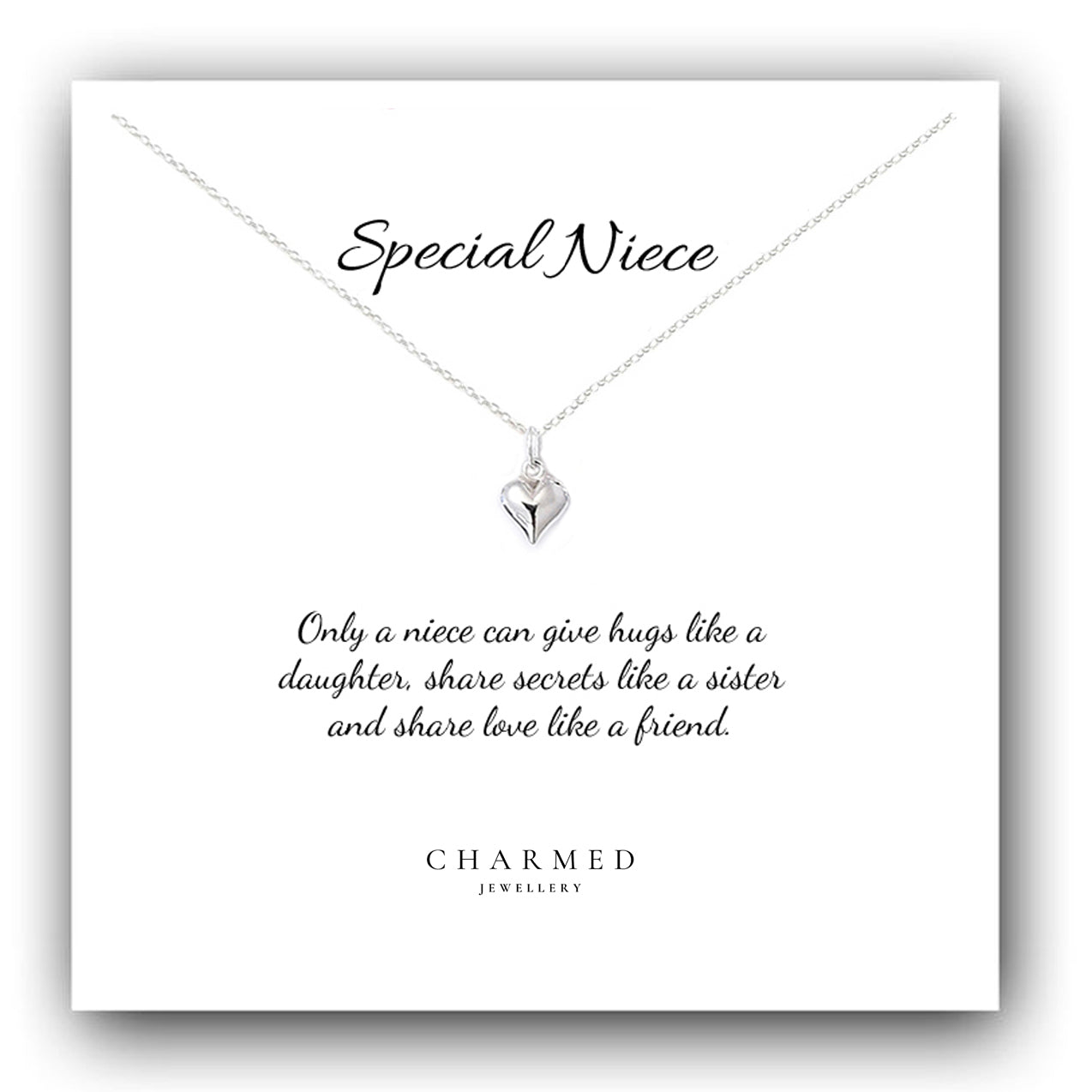 Niece Gift, Puffy Heart Necklace in Sterling Silver 925, Personalised Gift