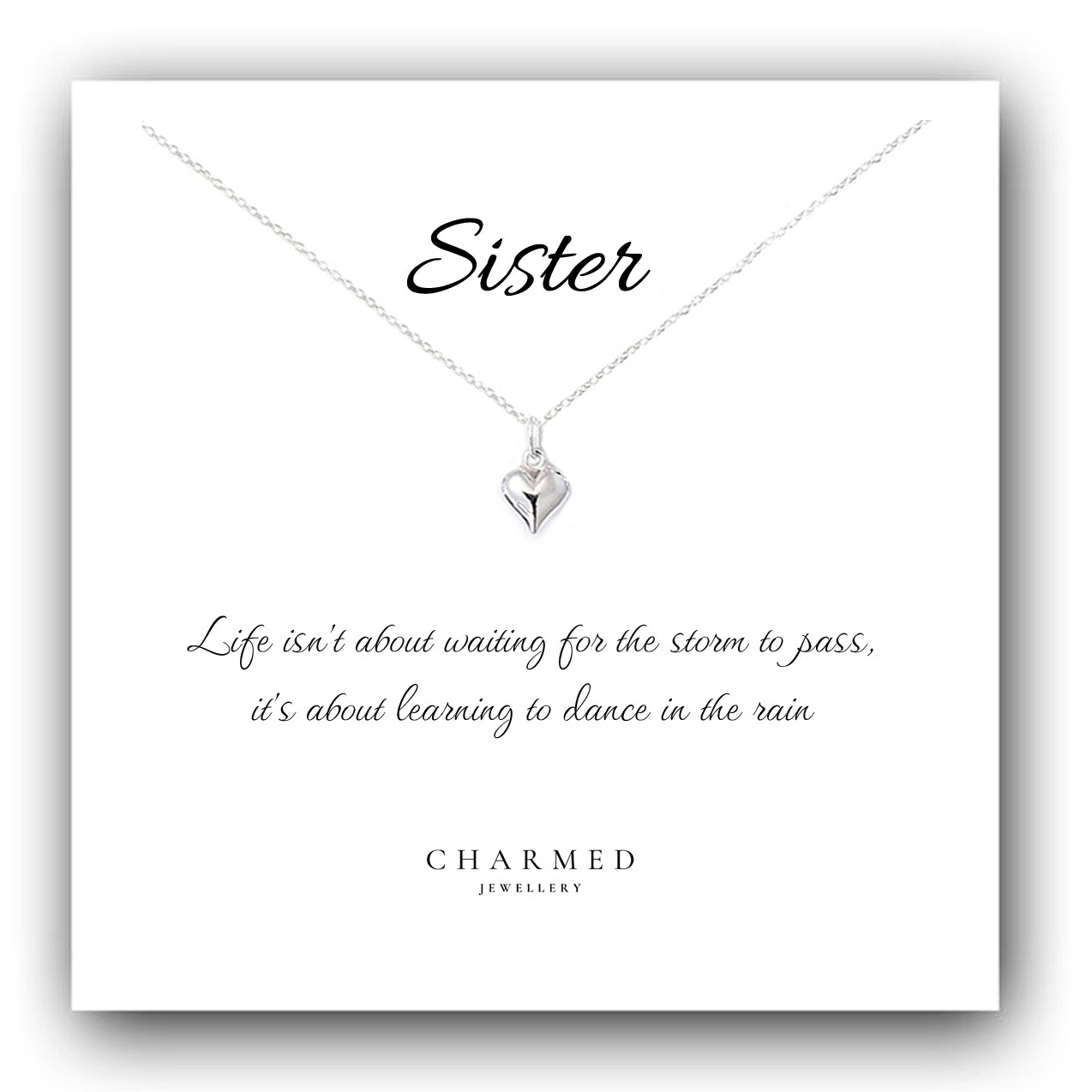 Inspirational Sister Gift, Puffy Heart Necklace in Sterling Silver 925, Personalised Jewellery