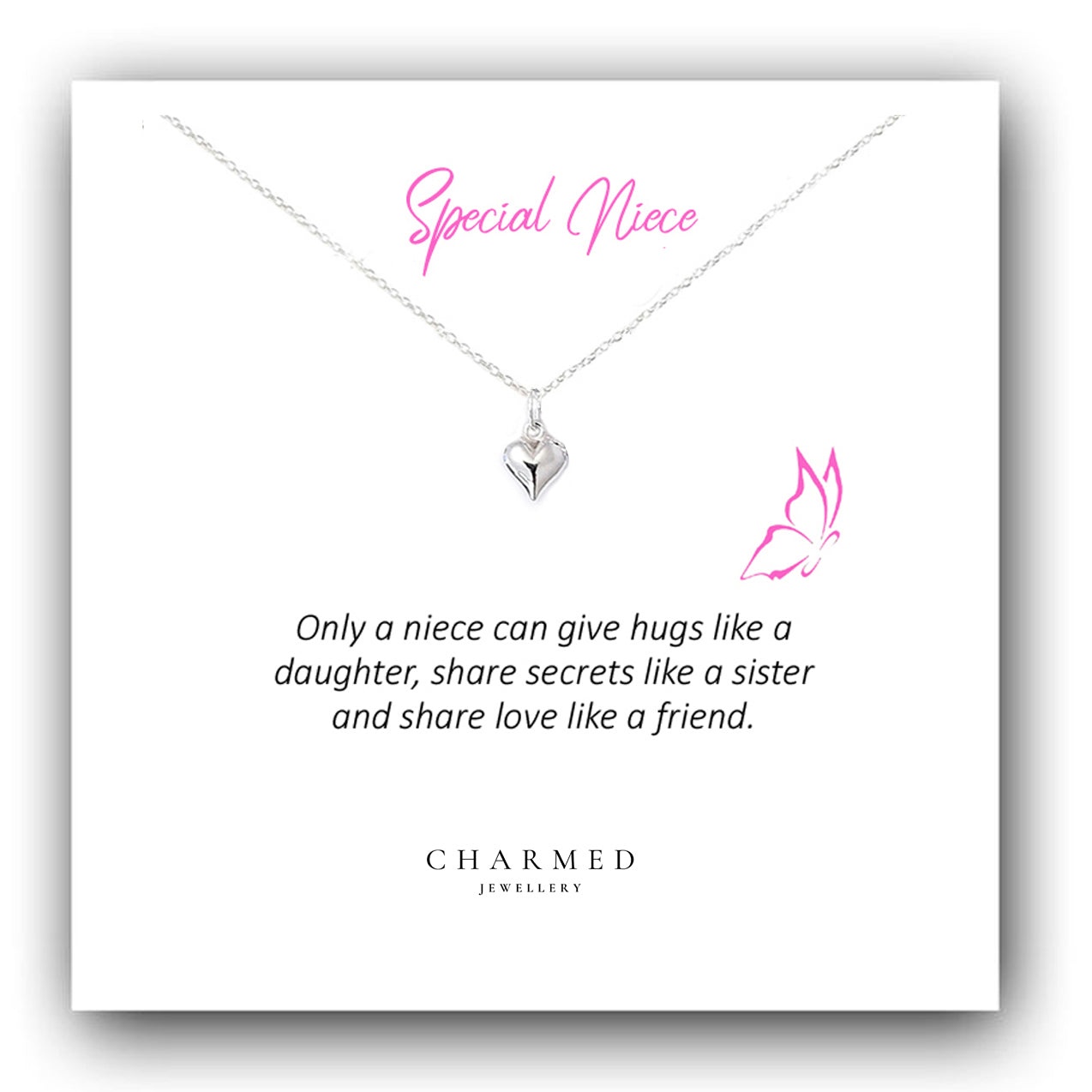 Niece Gift, Puffy Heart Necklace in Sterling Silver 925, Personalised Jewellery Gift