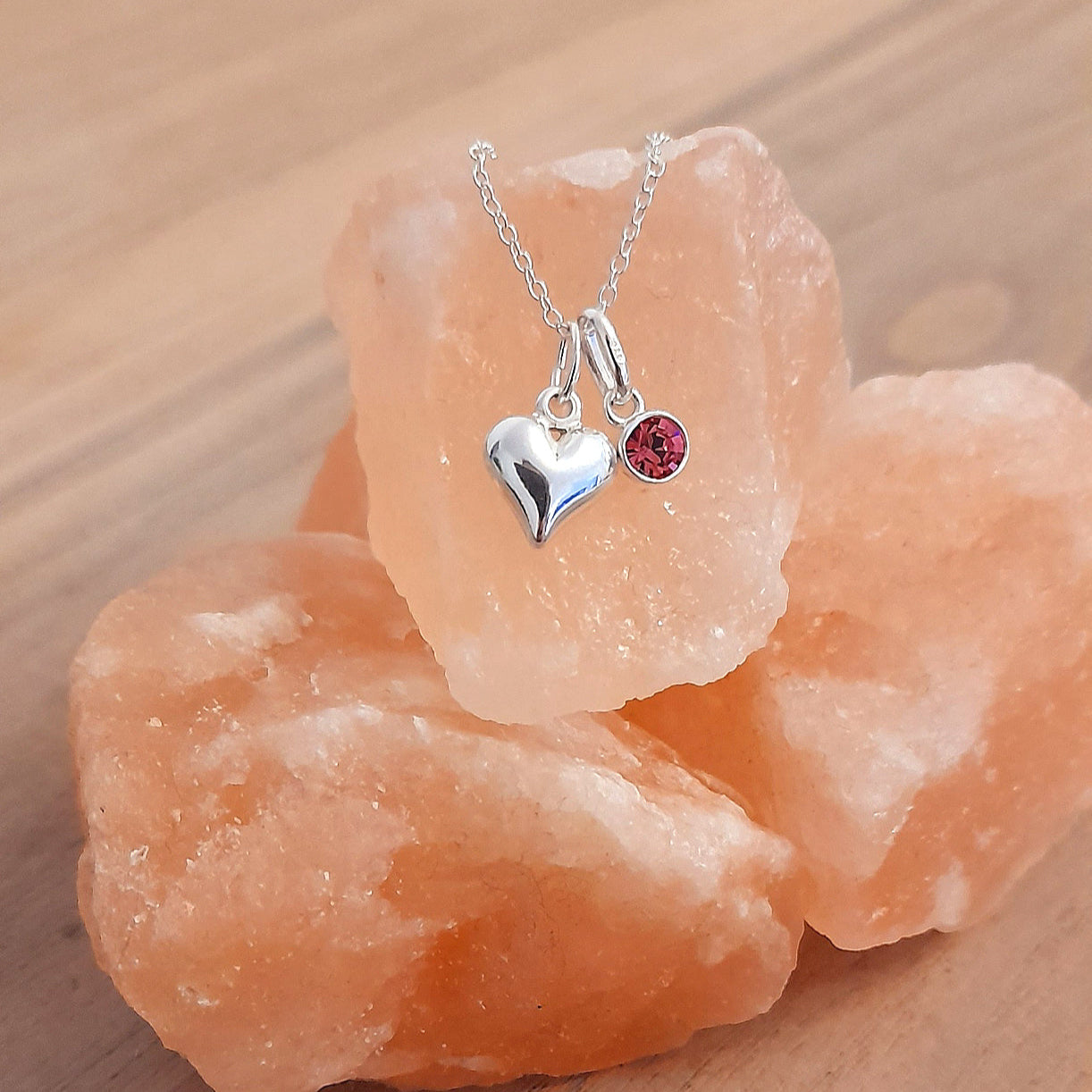 Puffy Heart Birthstone Necklace 925 Sterling Silver | Personalised Jewellery Gift