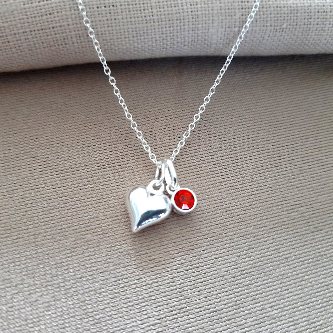Granddaughter Puffy Heart Necklace with Birthstone in Sterling Silver 925, Personalised Jewellery Gift