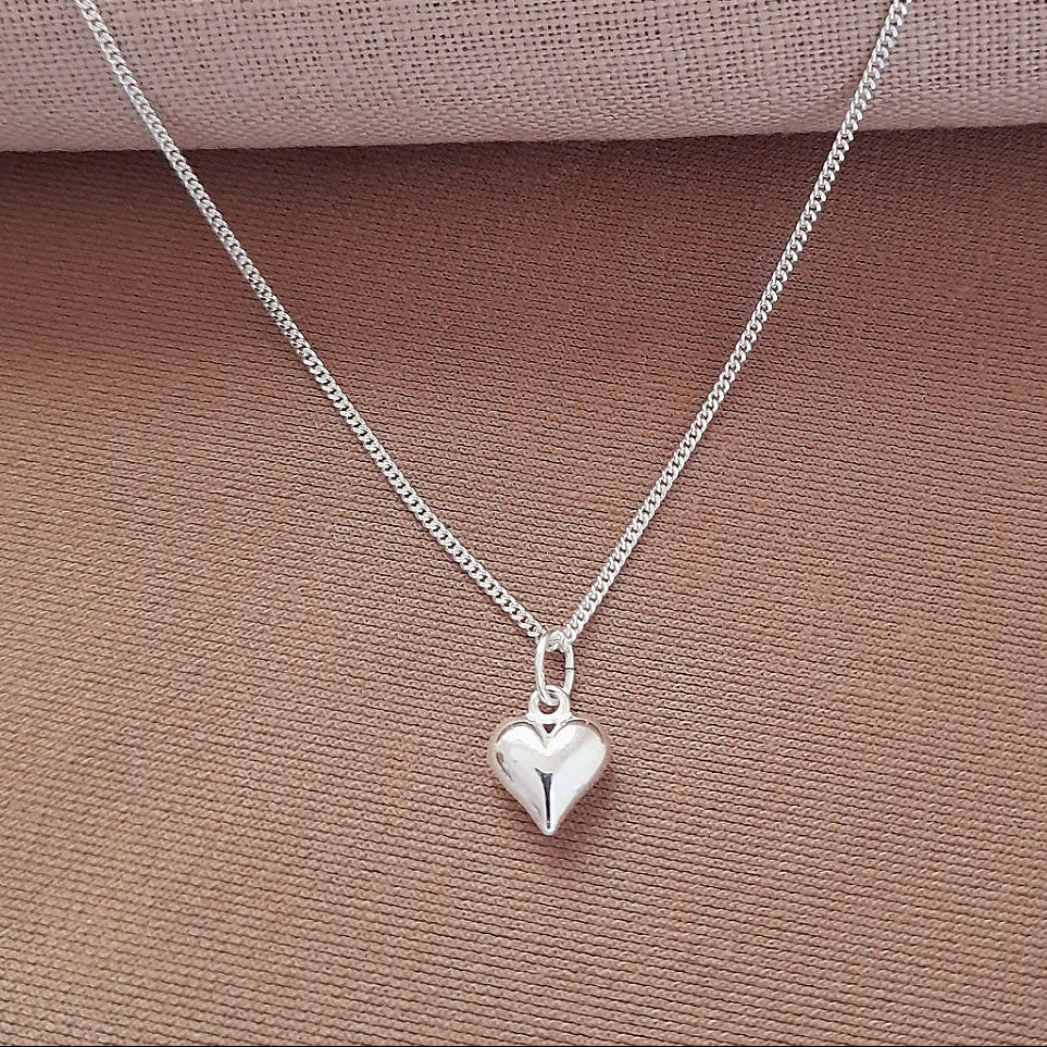 Niece Gift, Puffy Heart Necklace in Sterling Silver 925 | Personalised Jewellery Gift