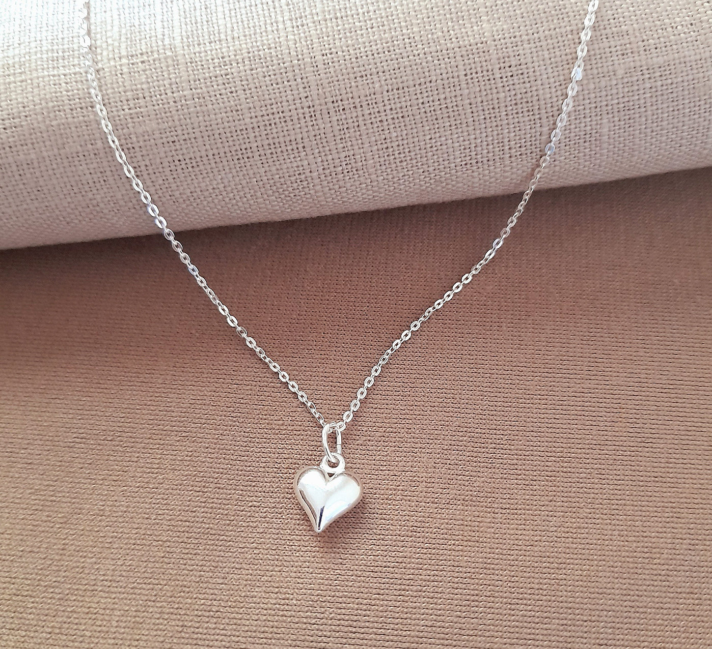 Puffy Heart Necklace 925 Sterling Silver, Personalised Jewellery