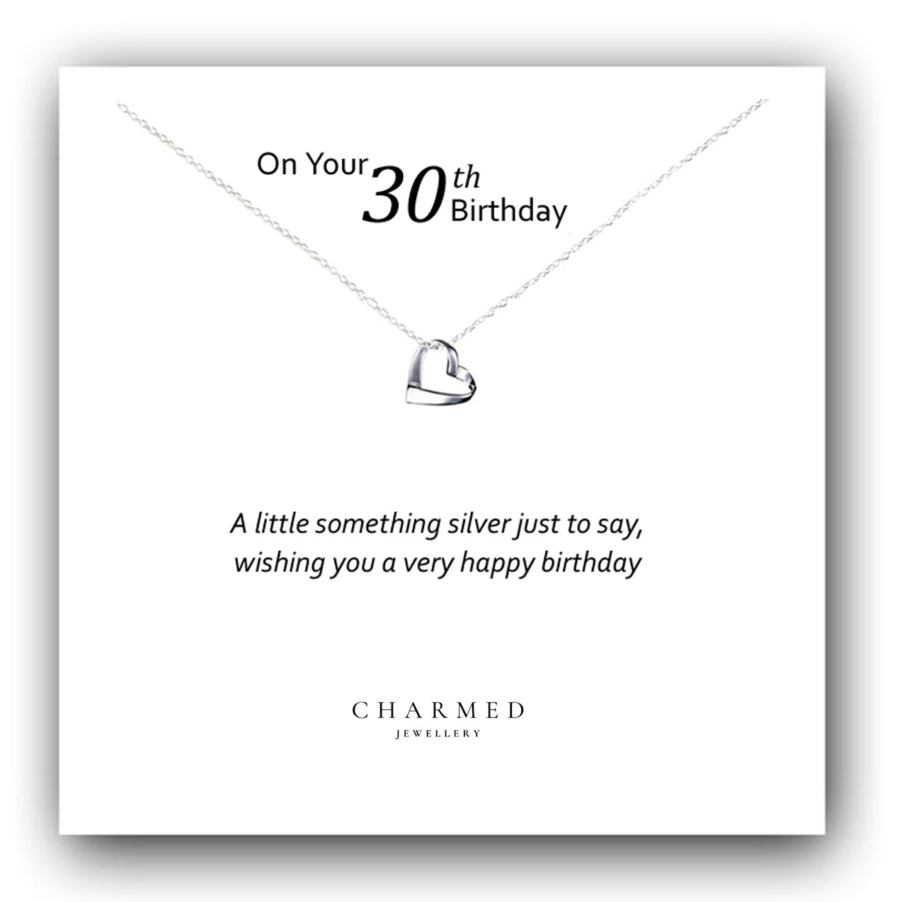 30th Birthday Ribbon Heart Necklace in Sterling Silver 925, Personalised Jewellery Gift