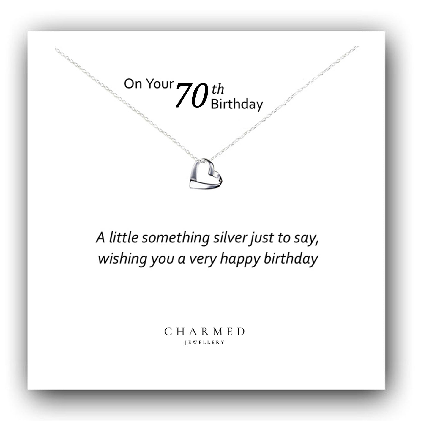 70th Birthday Ribbon Heart Necklace in Sterling Silver 925, Personalised Gift