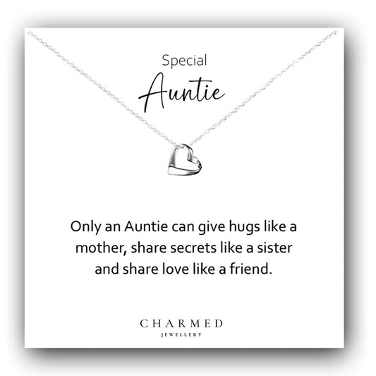 Auntie Ribbon Heart Necklace in Sterling Silver 925 | Personalised Jewellery Gift