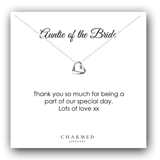 Auntie of the Bride Gift Ribbon Heart Necklace in Sterling Silver 925 | Personalised Jewellery Gift