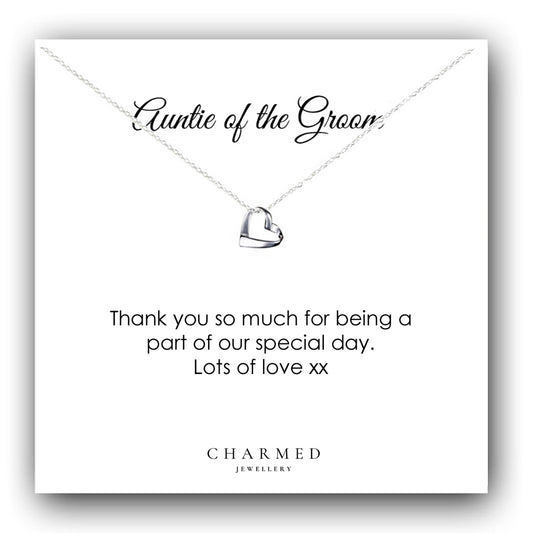 Auntie of the Groom Gift Ribbon Heart Necklace in Sterling Silver 925 | Personalised Jewellery Gift