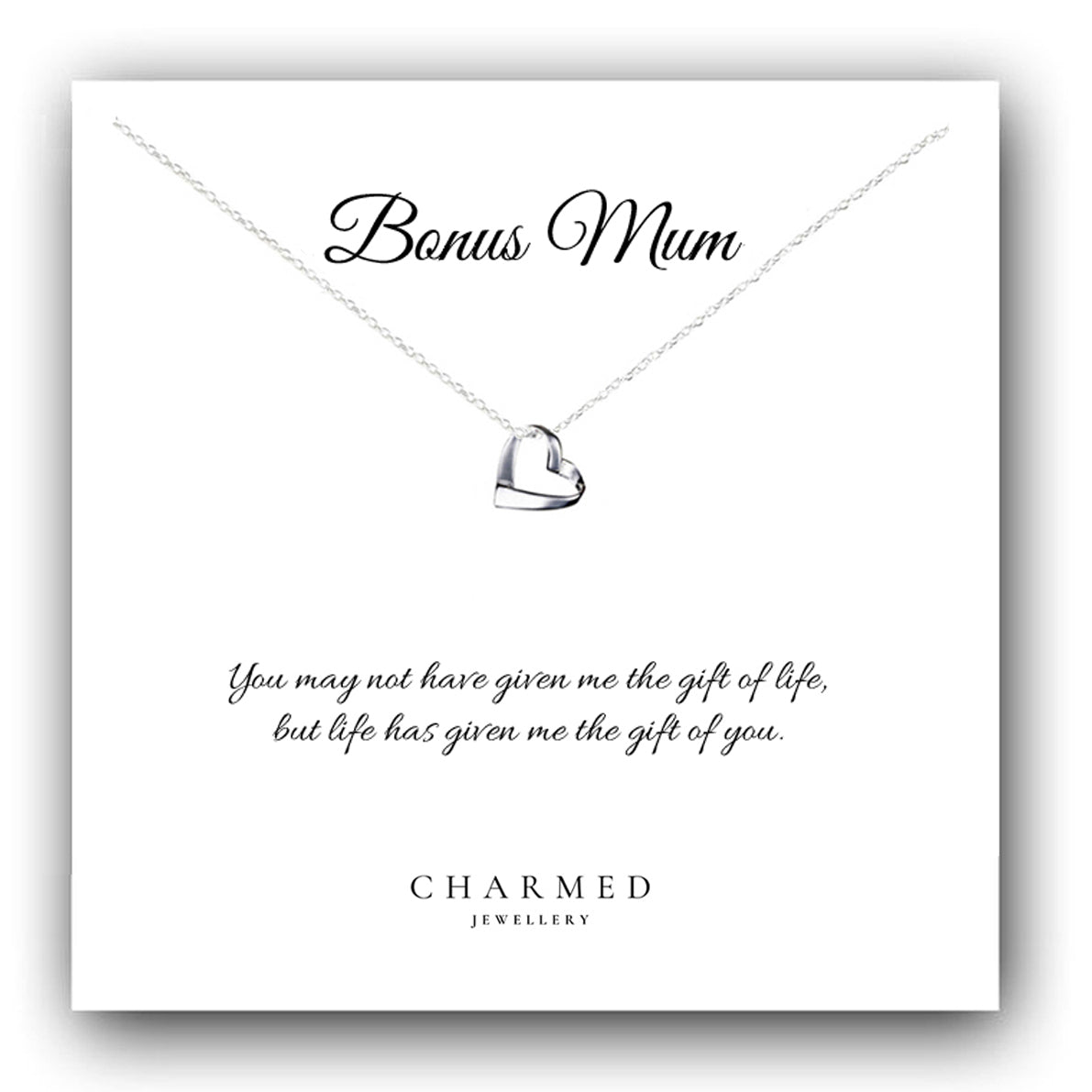 Bonus Mum Ribbon Heart Necklace in Sterling Silver 925, Personalised Gift