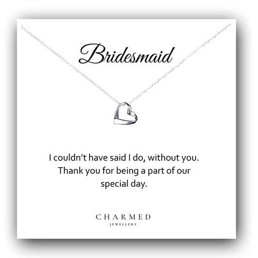 Bridesmaid Gift Ribbon Heart Necklace in Sterling Silver 925 | Personalised Jewellery Gift