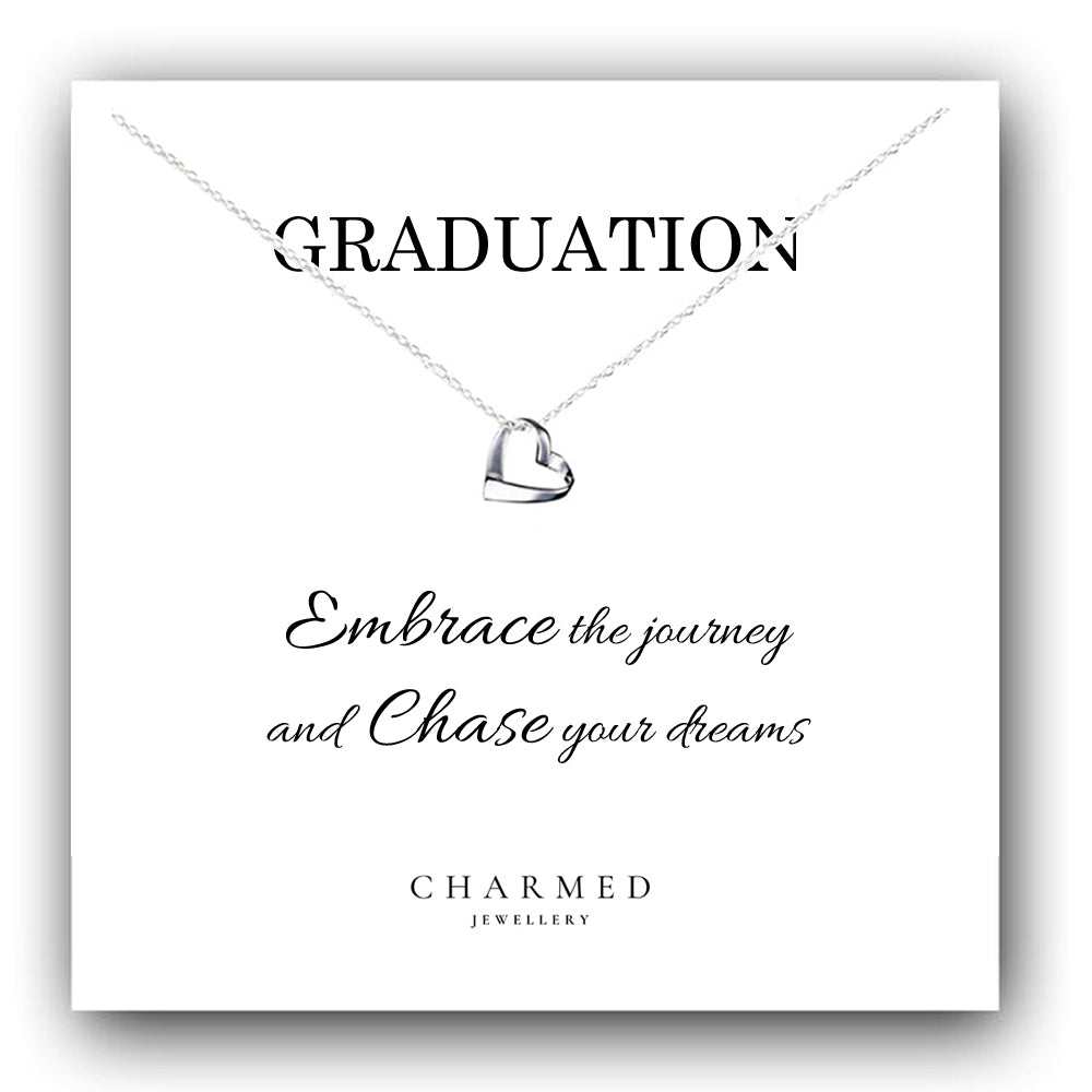 Graduation Gift, Ribbon Heart Necklace in Sterling Silver 925, Personalised Jewellery Gift