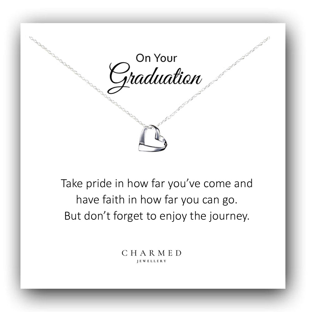 Graduation Gift, Ribbon Heart Necklace in Sterling Silver 925, Personalised Jewellery Gift