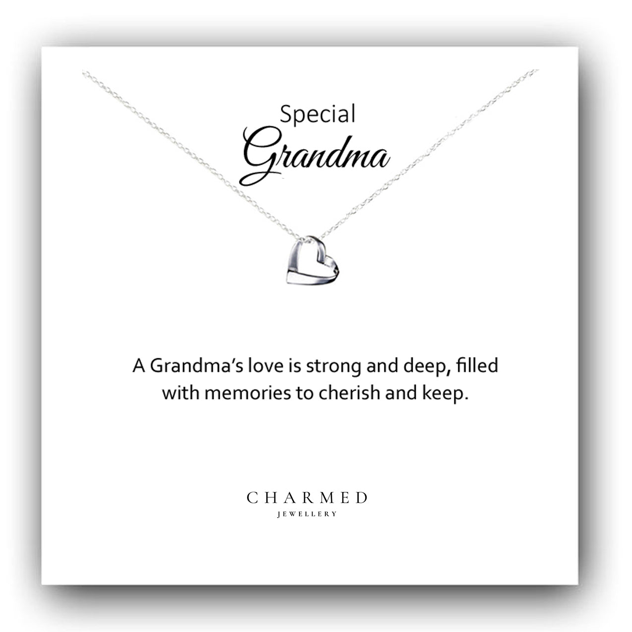Grandma Gift, Ribbon Heart Necklace in Sterling Silver 925, Personalised Jewellery Gift