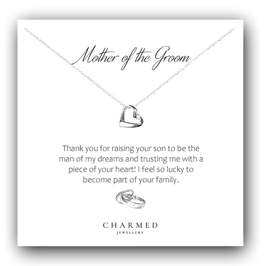 Mother of the Groom Gift Ribbon Heart Necklace in Sterling Silver 925 | Personalised Jewellery Gift