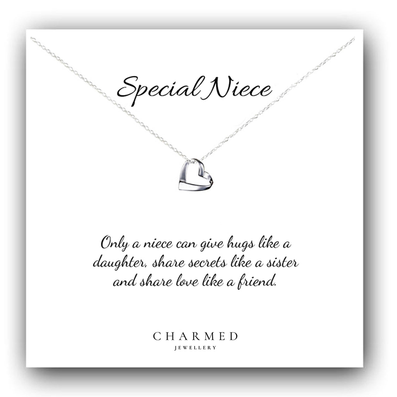 Niece Gift Ribbon Heart Necklace in Sterling Silver 925 | Personalised Jewellery Gift