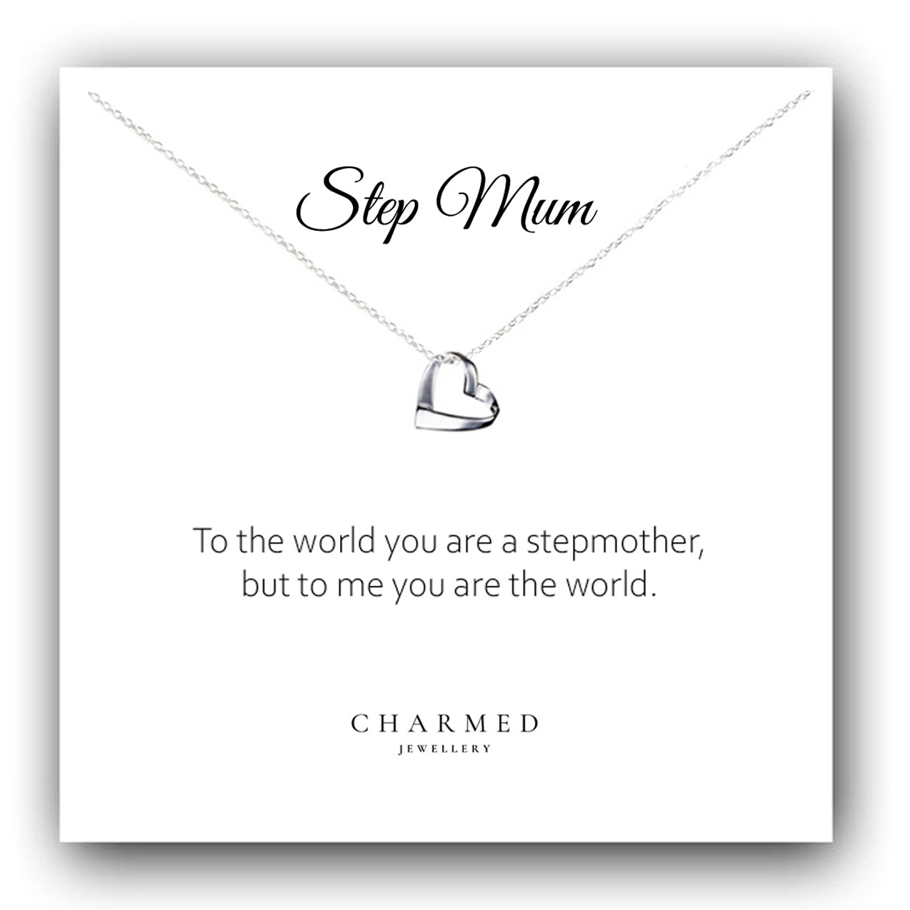 Step Mum Ribbon Heart Necklace in Sterling Silver 925 | Personalised Jewellery Gift