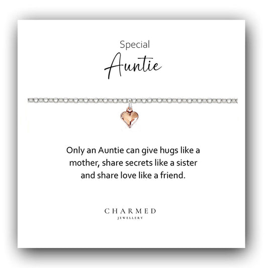 Auntie Rose Gold Puffy Heart Bracelet in Sterling Silver 925, Personalised Jewellery Gift