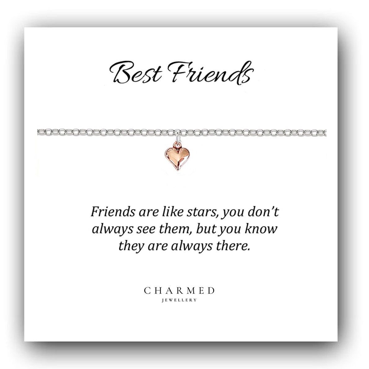 Best Friend Rose Gold Puffy Heart Bracelet in Sterling Silver 925, Personalised Jewellery Gift