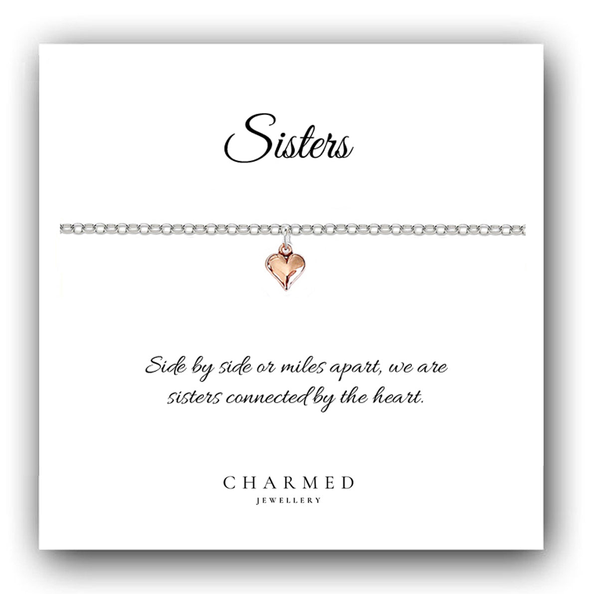 Sister Gift, Rose Gold Puffy Heart Bracelet Sterling Silver 925, Personalised Jewellery Gift