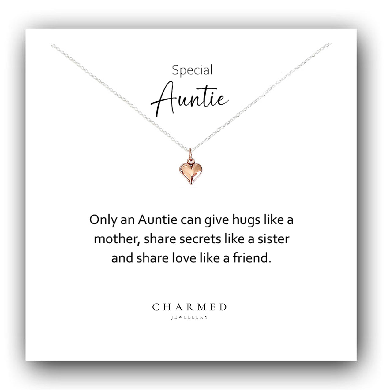 Auntie Rose Gold Puffy Heart Necklace in Sterling Silver 925, Personalised Gift