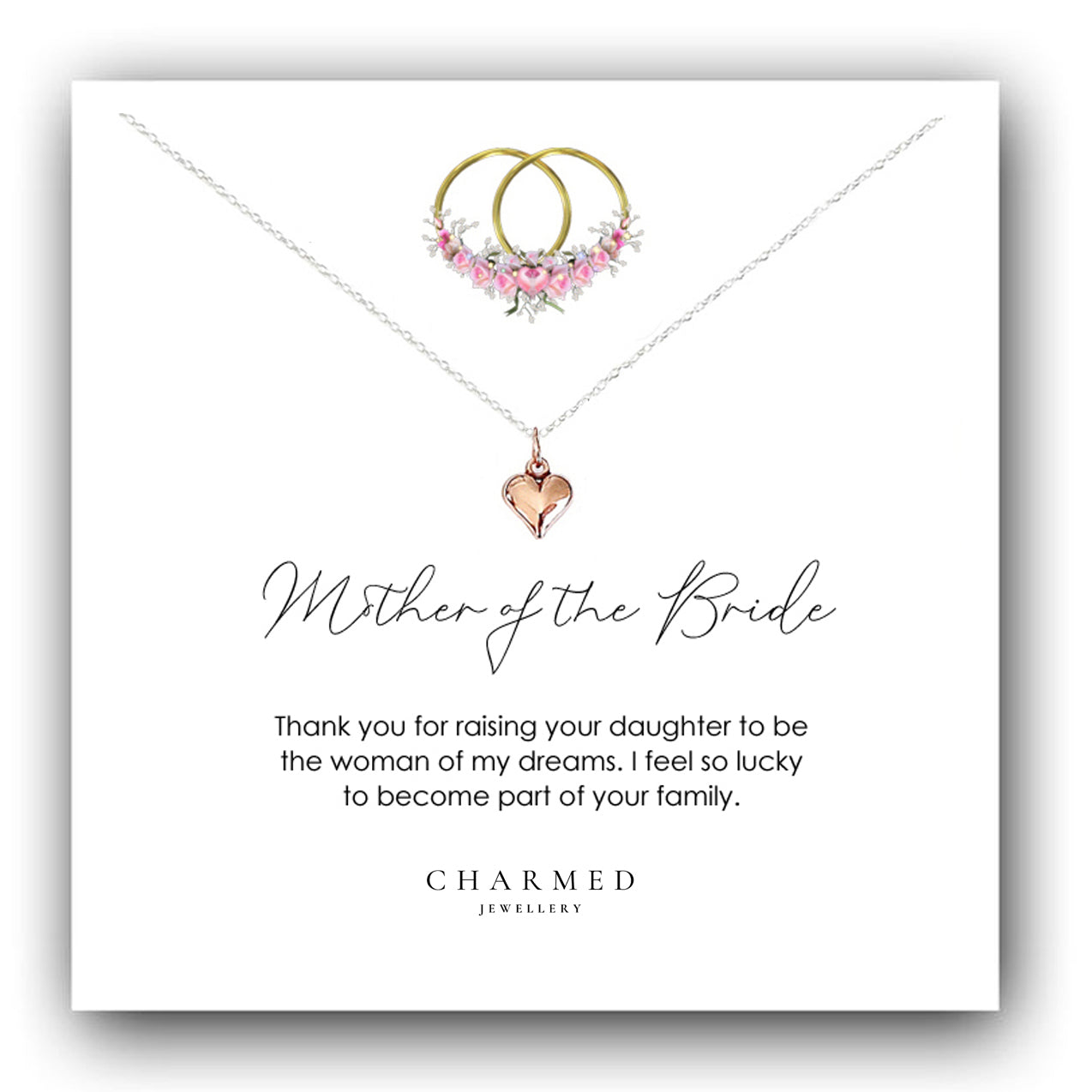 Mother of the Bride Gift, Rose Gold Puffy Heart Necklace in Sterling Silver 925, Personalised Jewellery Gift