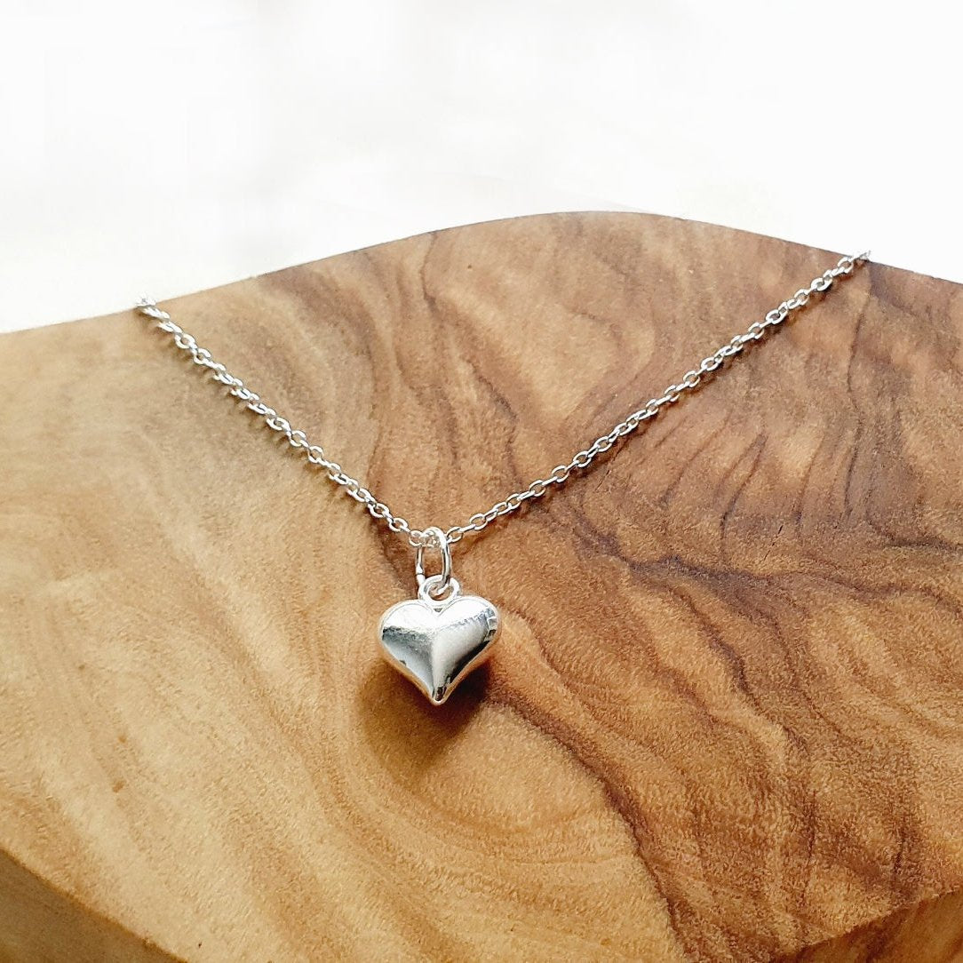 Puffy Heart Necklace 925 Sterling Silver, Personalised Jewellery
