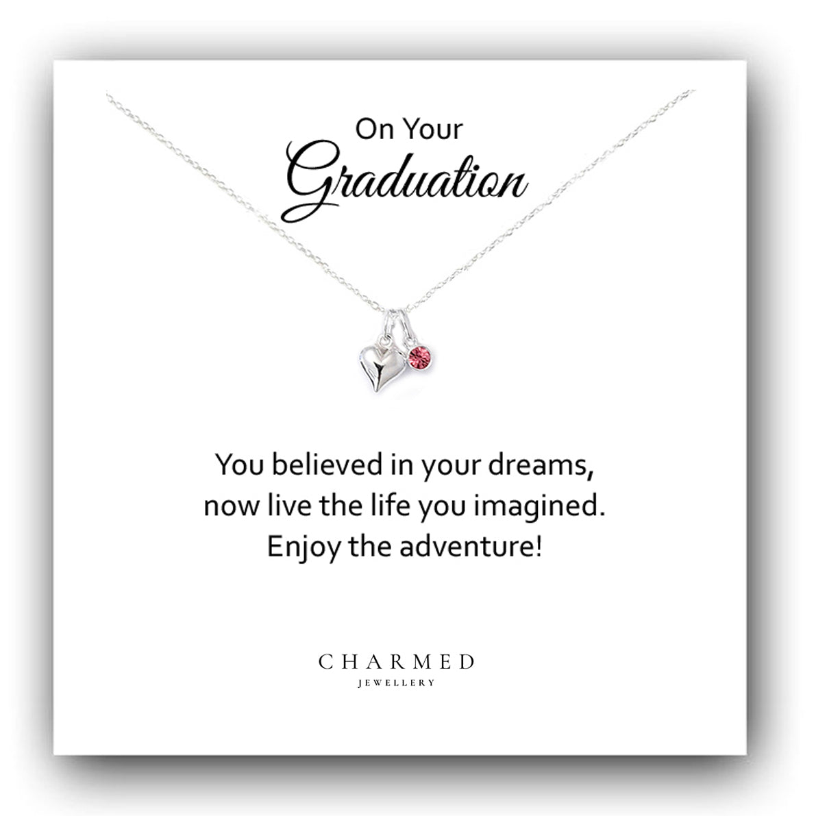 Graduation Gift, Puffy Heart Necklace with Birthstone in Sterling Silver 925, Personalised Gift