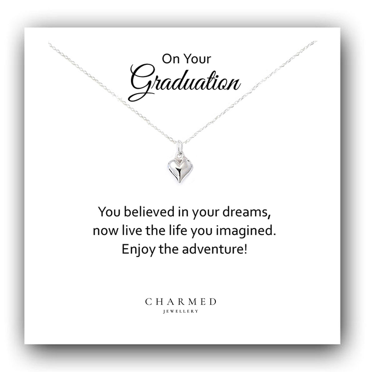 Graduation Gift, Puffy Heart Necklace in Sterling Silver 925, Personalised Gift