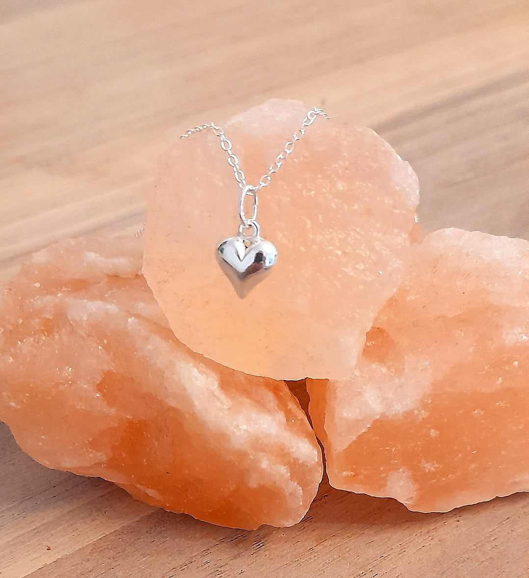 Puffy Heart Necklace 925 Sterling Silver, Personalised Jewellery